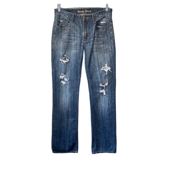 Guess Distressed Ripped Wiskered Straight Leg Jean Mens Sz 30 - Picture 1 of 14